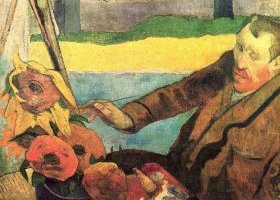 Van Gogh peignant des tournesols