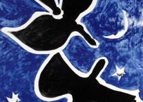 Deux oiseaux sur fond bleu