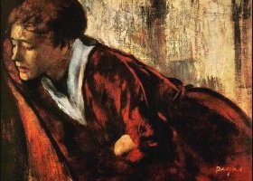 Mélancolie ou jeune femme assise sur un canapé