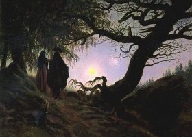 Femme et homme en contemplant la lune